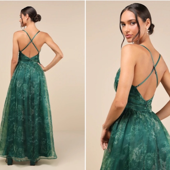 LULU's Floral Sexy Flowy Prom Wedding Chic Garden Party Flowy Maxi Dress - Picture 5 of 6